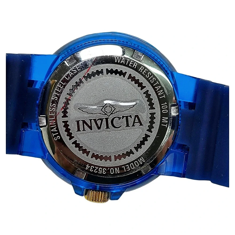 Invicta 35234 Blue Gold Watch 36mm Silicone Sport Accessory Excellent Condition